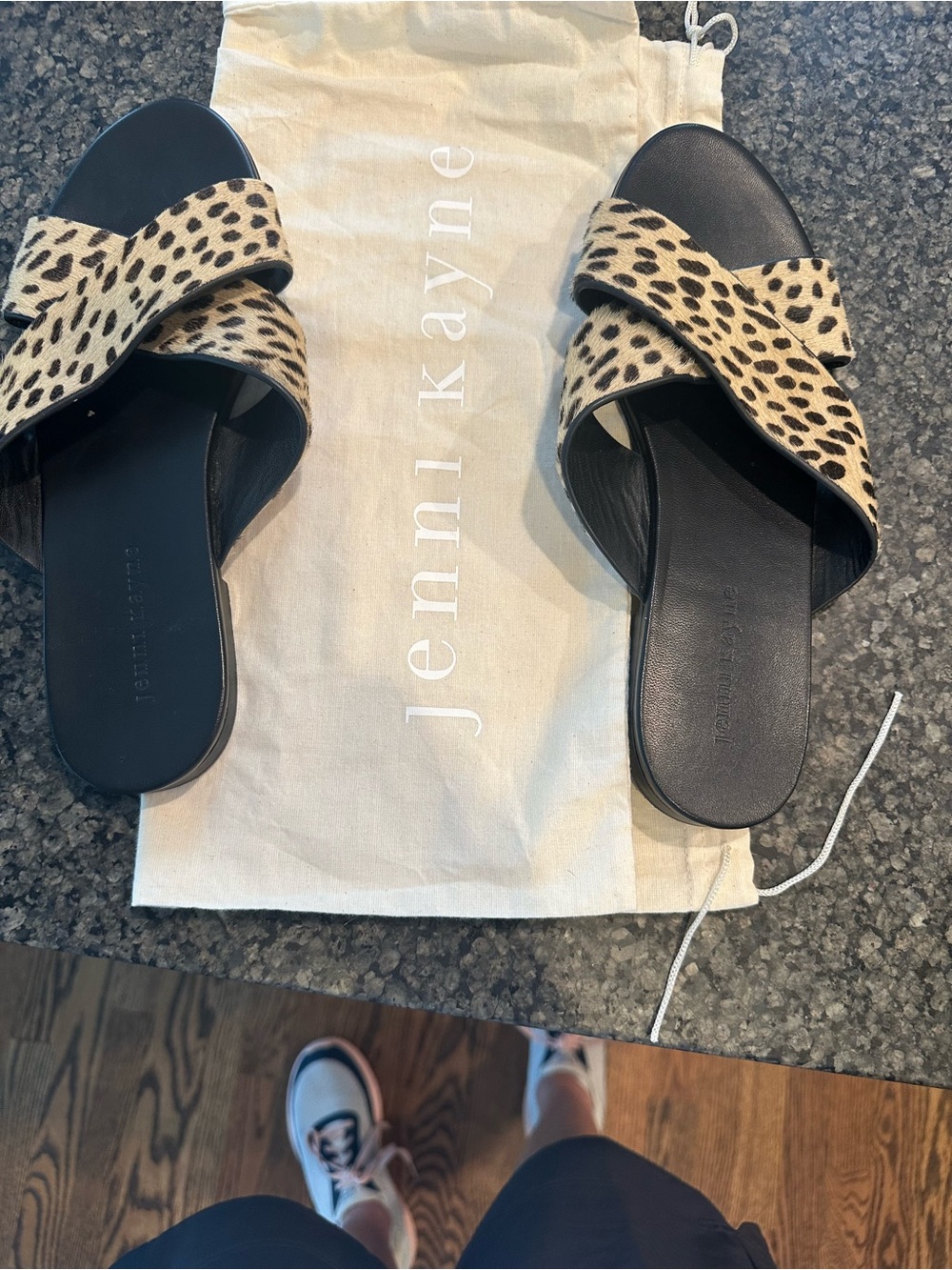 Jenni Kayne Leopard Print Crossband Slides with Black Soles